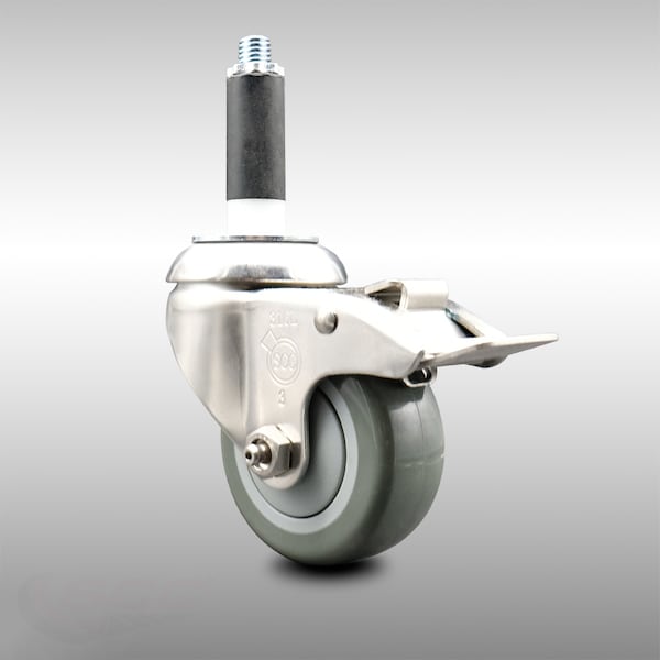 3 Inch 316SS Gray Poly Swivel 7/8 Inch Expanding Stem Caster Lock Brake SCC